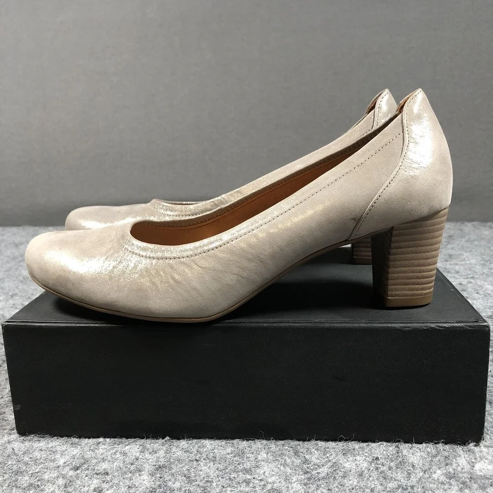 Gabor Comfort Pumps Womens Size 8.5 Beige Leather Block Heel Round Toe Shoes